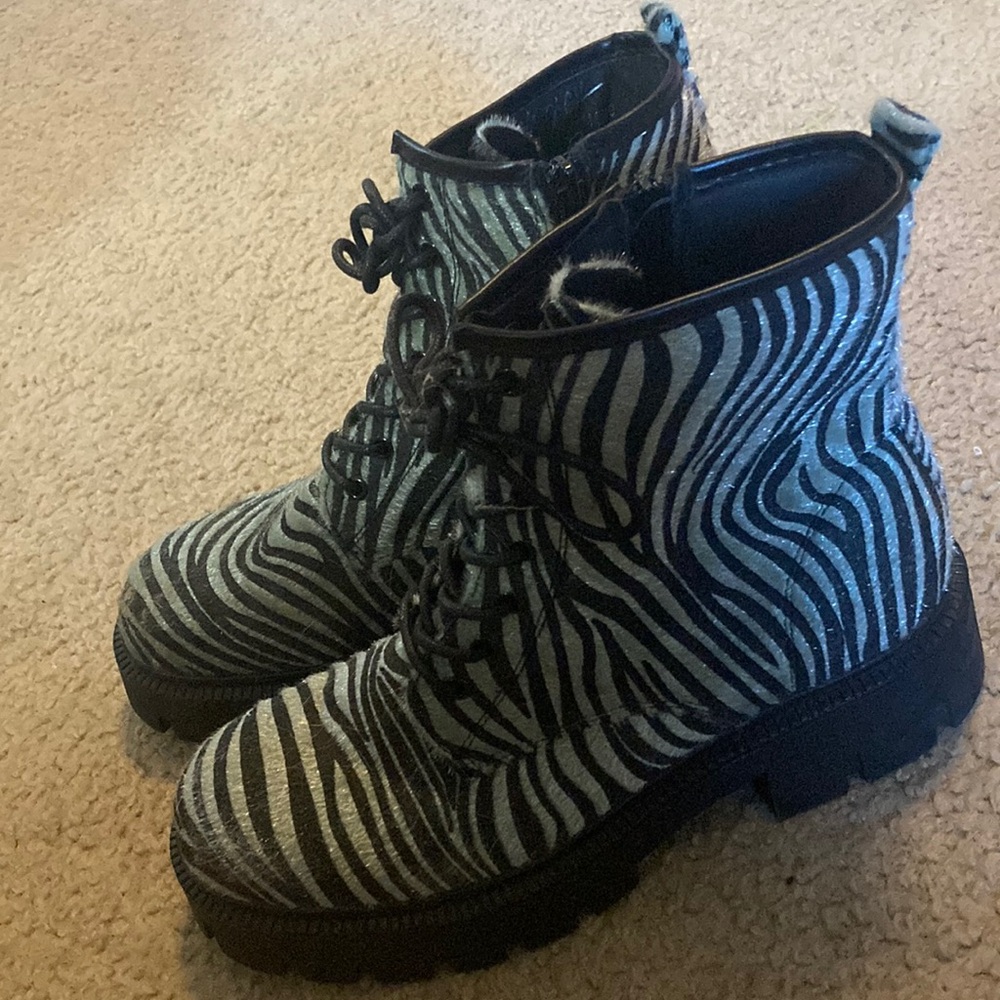 Metallic Zebra Print Combat Boots
